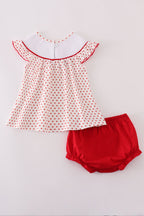Red dot strawberry embroidery smocked bloomer set