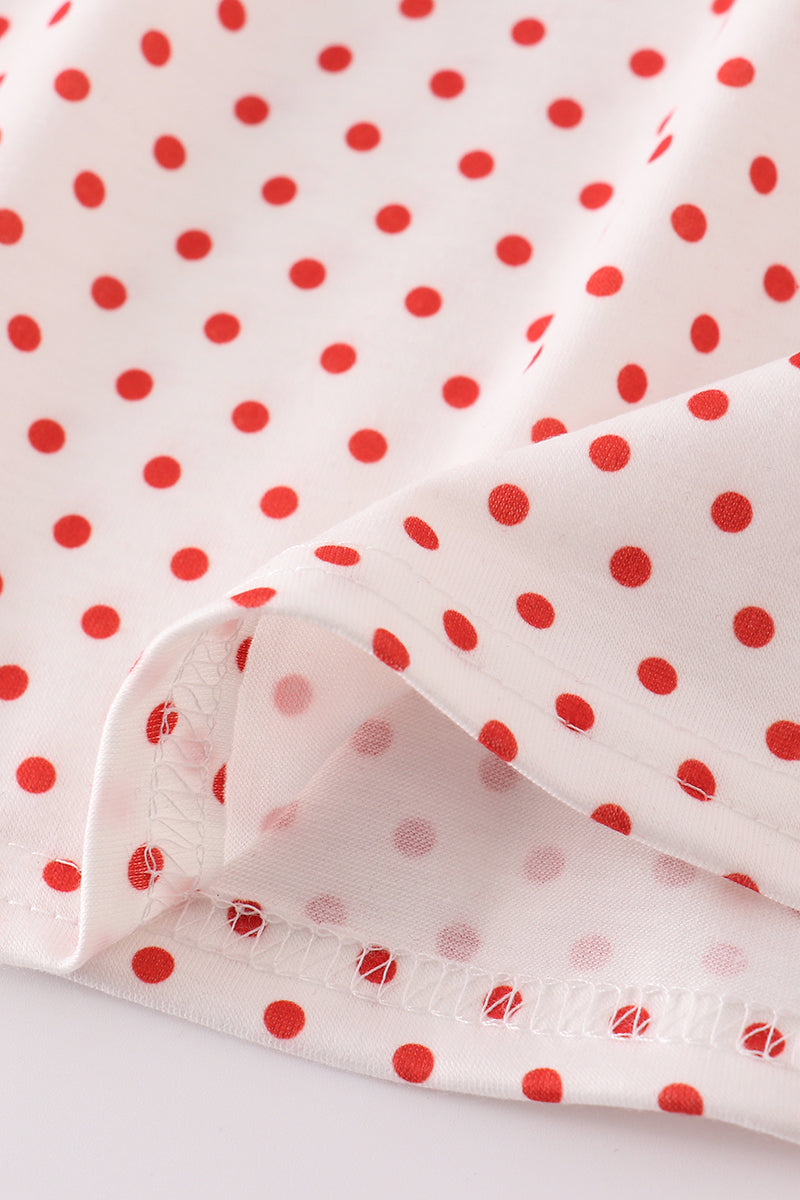 Red dot strawberry embroidery smocked shorts set