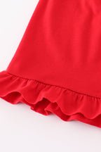 Red dot strawberry embroidery smocked shorts set