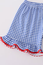 Blue flag bow gingham shorts set