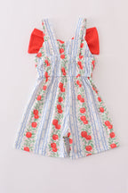 Apple print bow jumpsuit
