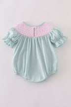 Blue bow pearl smocked bubble