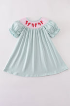 Blue bow pearl smocked dress
