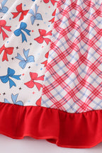 Blue bow print ruffle bloomer set