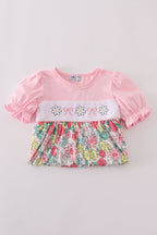 Pink floral embroidery dress