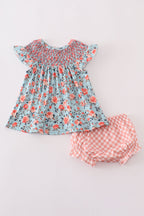 Blue floral smocked bloomer set