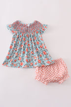 Blue floral smocked bloomer set