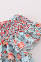 Blue floral smocked bloomer set