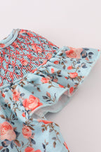 Blue floral smocked dress