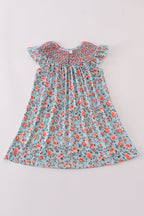 Blue floral smocked dress
