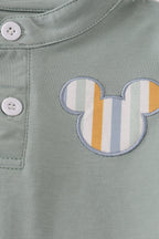 Green character applique shorts set