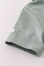 Green character applique shorts set