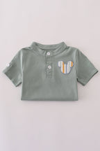 Green character applique shorts set