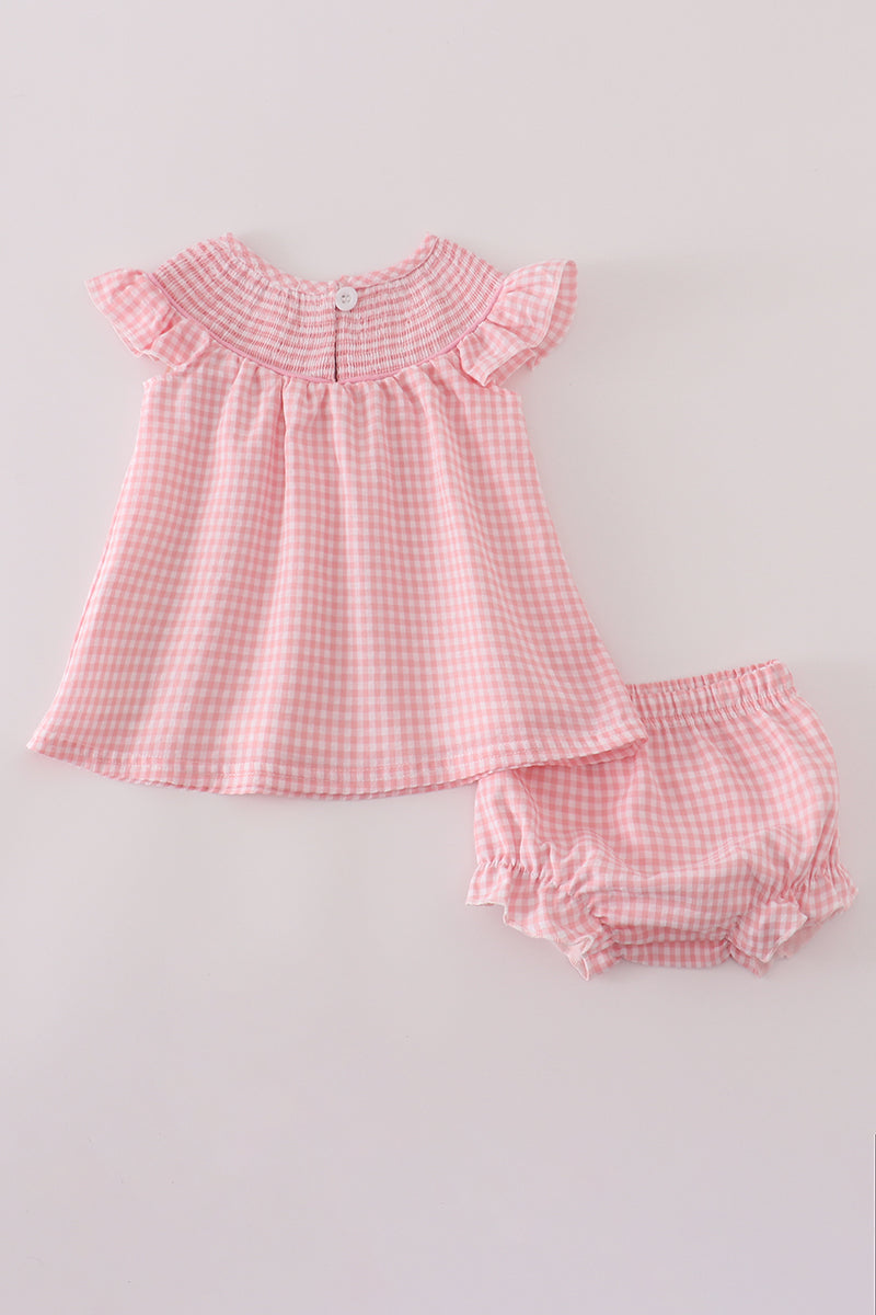Pink floral smocked bloomer set