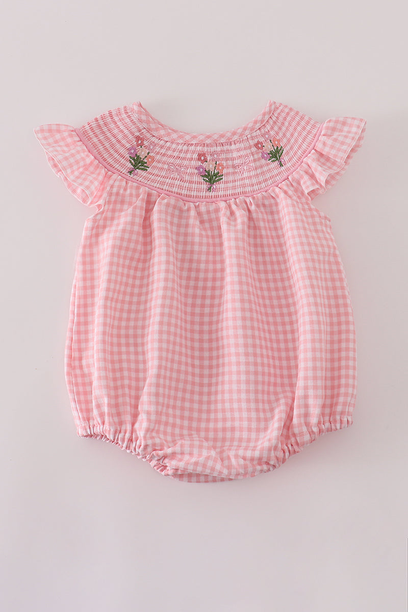 Pink floral smocked bubble