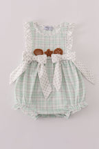 Green plaid sea shell french knot ruffle bubble