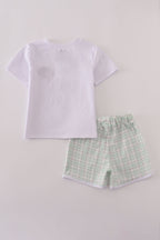 Green plaid sea shell french knot shorts est