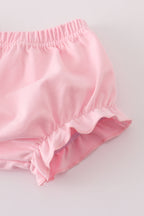 Blue bow embroidery gingham ruffle bloomer set