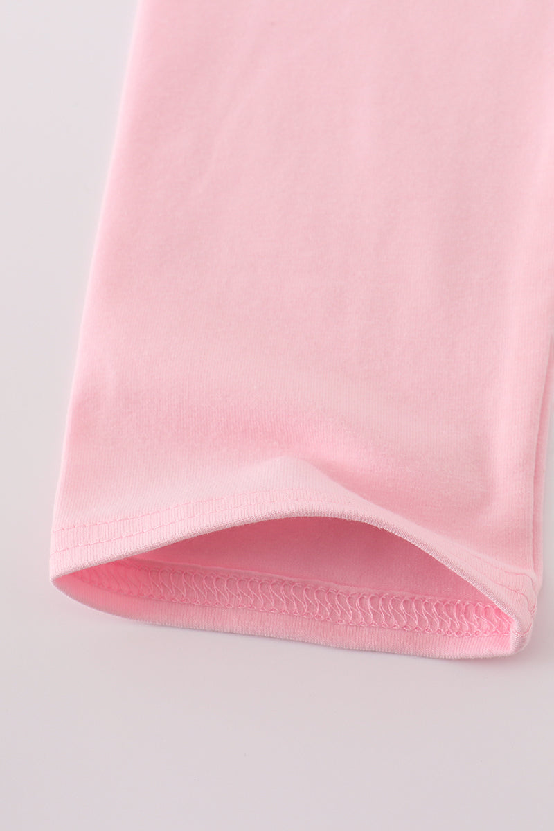 Blue bow embroidery gingham ruffle pants set