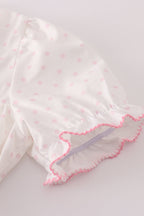 Pink bow embroidery dot ruffle pants set