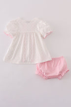 Pink bow embroidery dot bloomer set