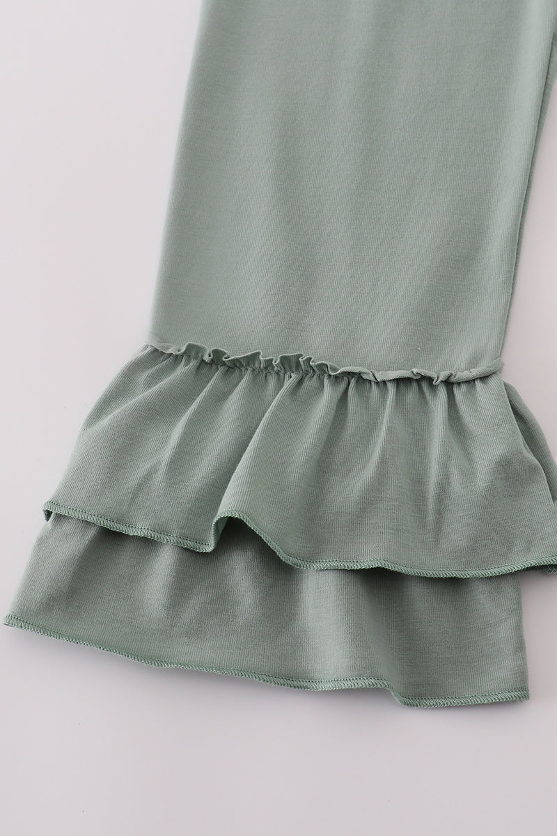 Sage lace ruffle pants set