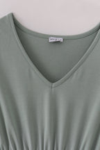 Sage lace ruffle mom dress