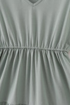 Sage lace ruffle mom dress