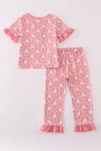 Halloween ghost print ruffle pajama set