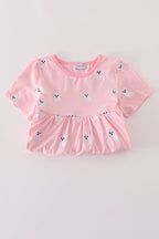 Pink ghost embroidery ruffle pants set