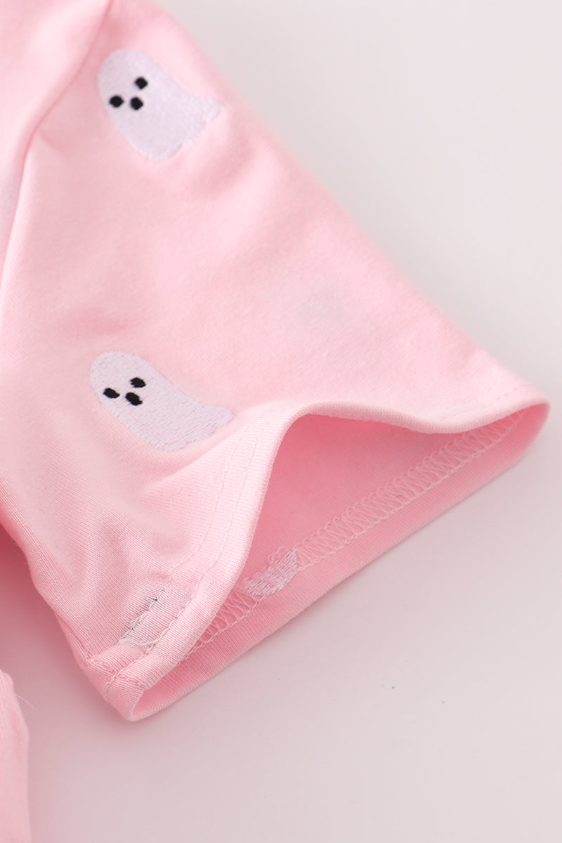 Pink ghost embroidery ruffle pants set