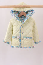Yellow floral print ruffle quilted jacket