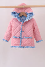 Peach floral print ruffle quilted jacket