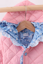 Peach floral print ruffle quilted jacket