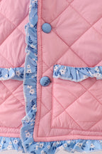 Peach floral print ruffle quilted jacket