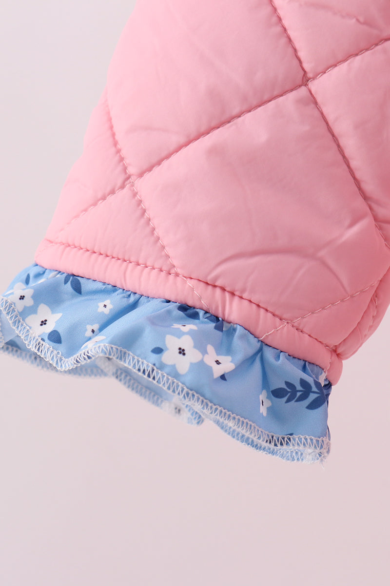 Peach floral print ruffle quilted jacket
