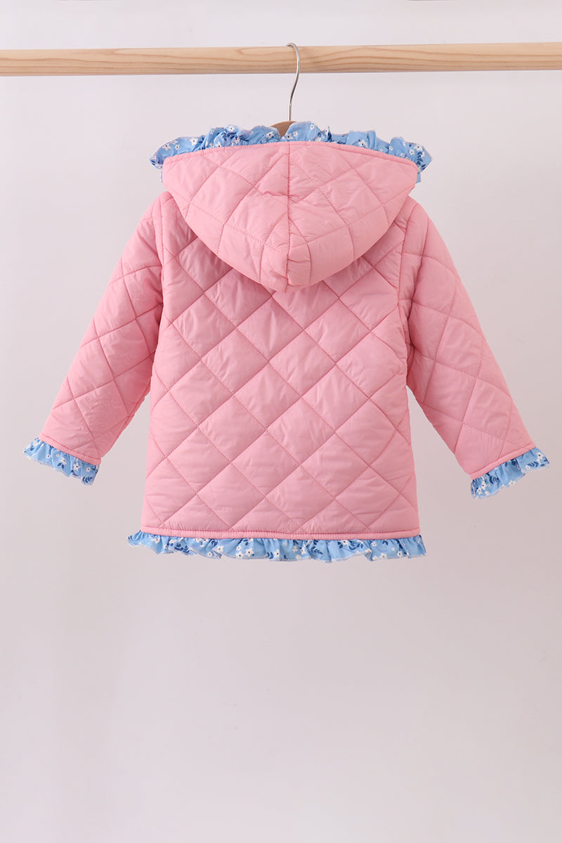 Peach floral print ruffle quilted jacket