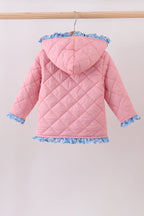 Peach floral print ruffle quilted jacket
