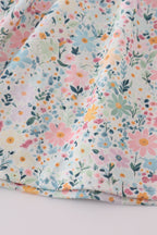 Green floral pumpkin embroidery smocked ruffle pants set