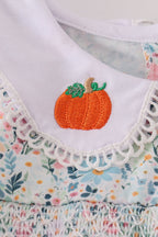 Green floral pumpkin embroidery smocked bloomer set