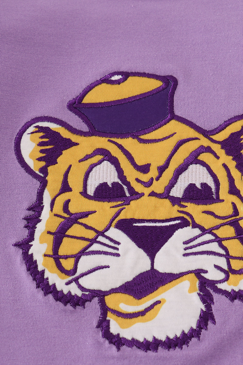 Purple LSU applique bow skorts set