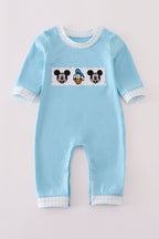 Blue Duck and Mouse Embroidered Romper