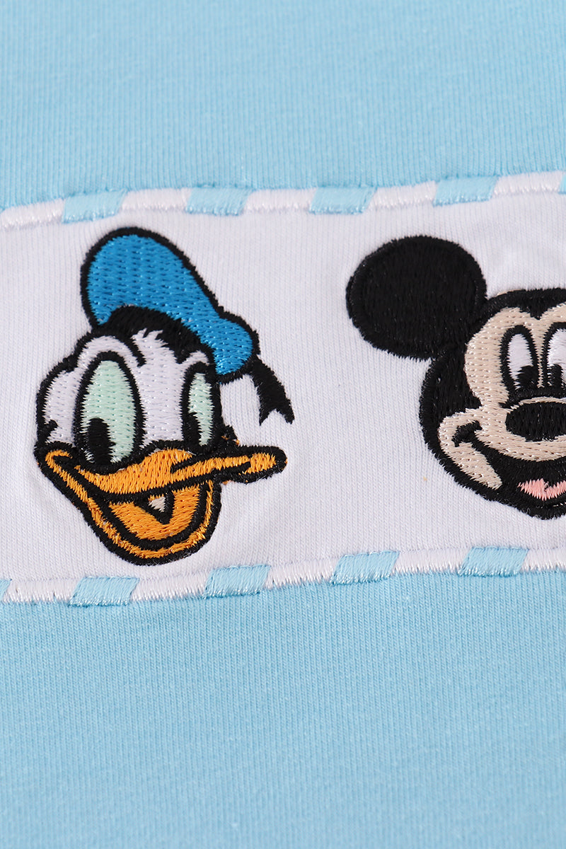 Blue Duck and Mouse Embroidered Romper