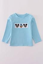 Blue character embroidery top