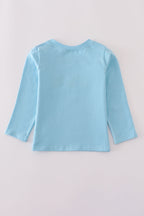Blue character embroidery top