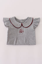 Maroon Mississippi embroidery ruffle pants set