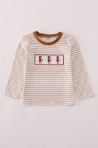 Brown stripe duck embroidery top