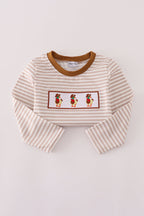 Brown stripe duck embroidery top