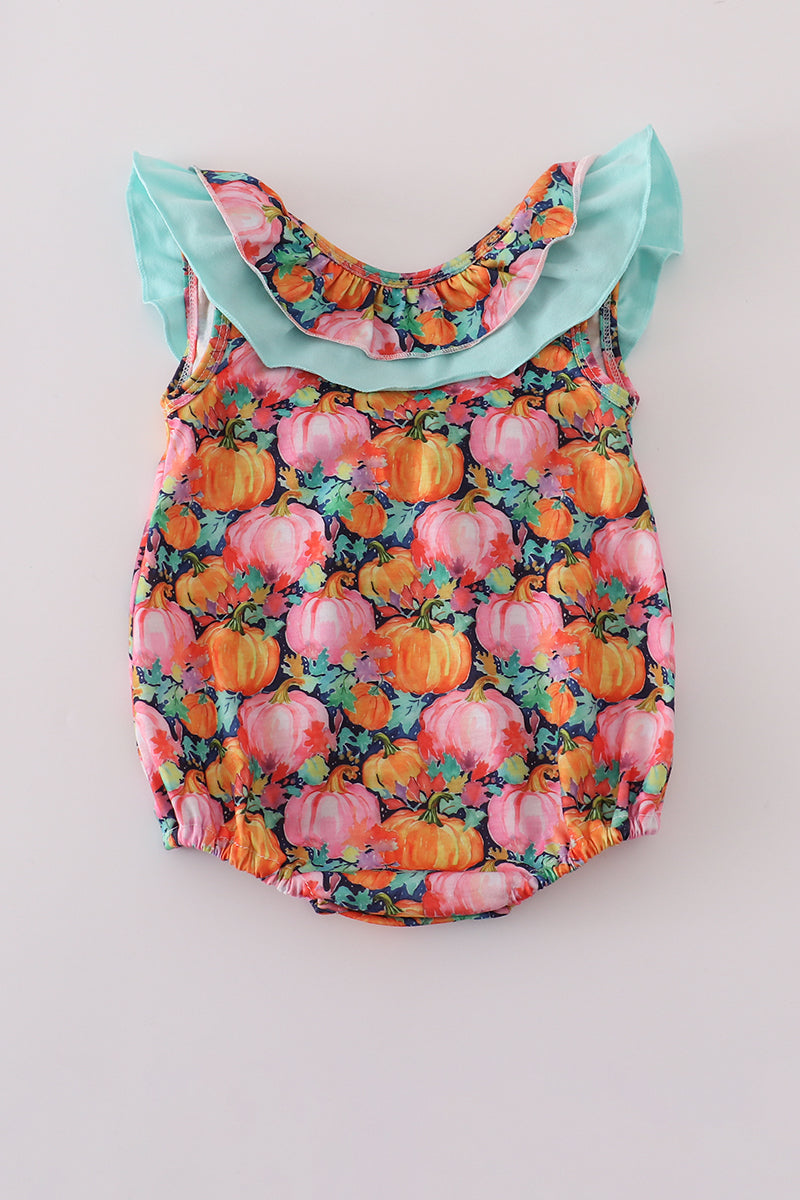 Pink pumpkin print ruffle bubble