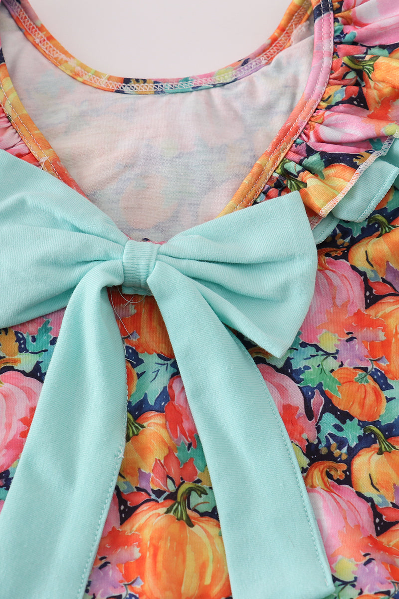 Pink pumpkin print ruffle bloomer set